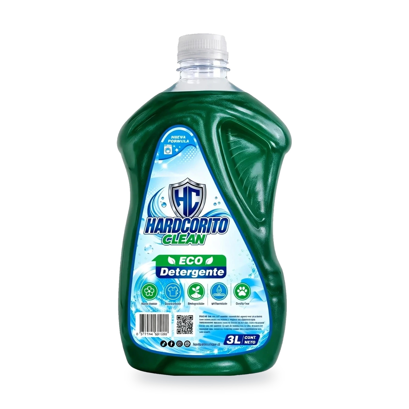 Eco Detergente Hardcorito Clean Verde 3 litros Botella verde de 3 litros de eco detergente Hardcorito Clean