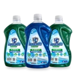 Una botella azul y dos verdes de 3 litros