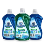 Tres botellas de 3 litros: dos azules y una verde